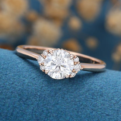 0.68 CT Round Cluster Lab Grown Diamond Engagement Ring