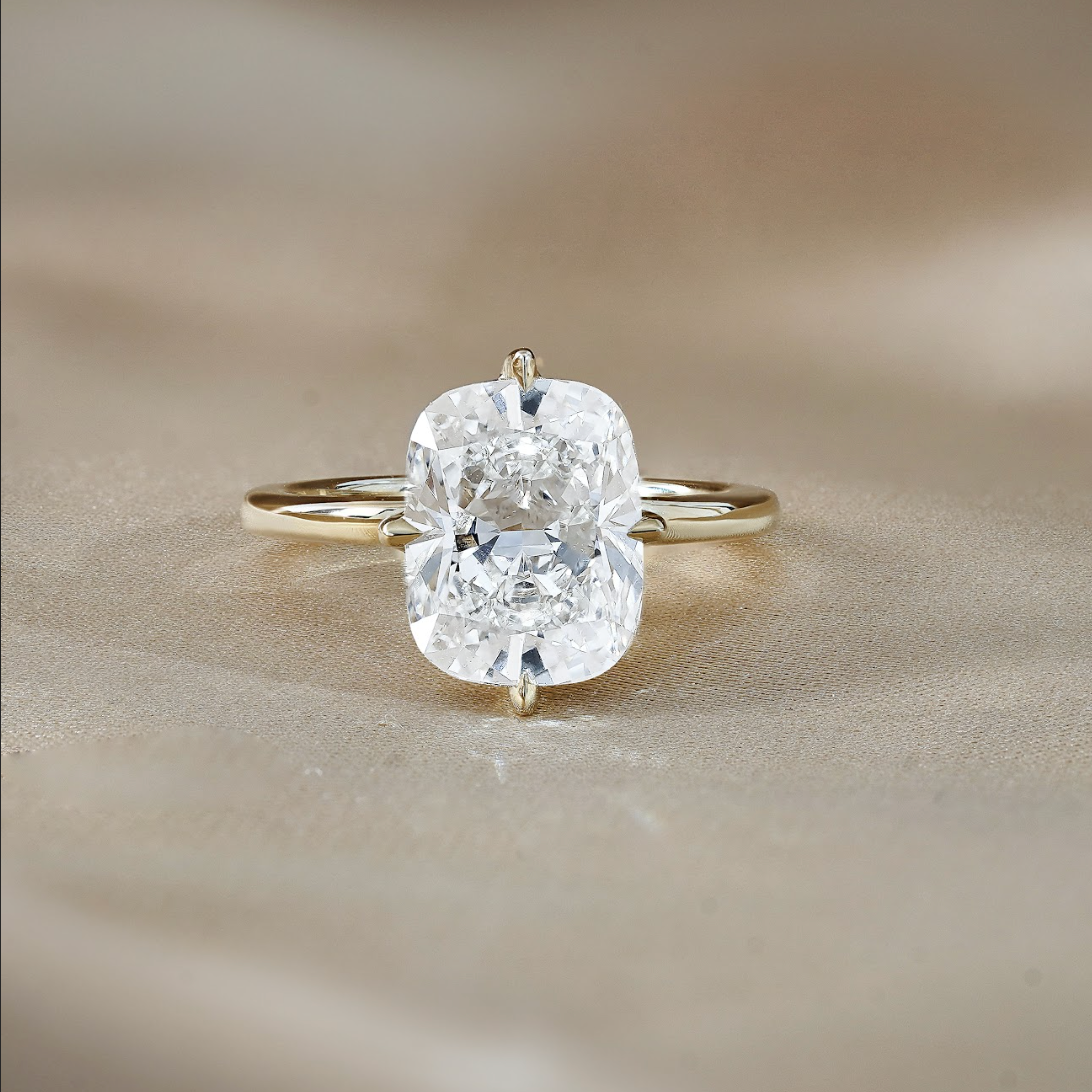 2.5 CT Elongated Cushion Hidden Halo Moissanite Engagement Ring