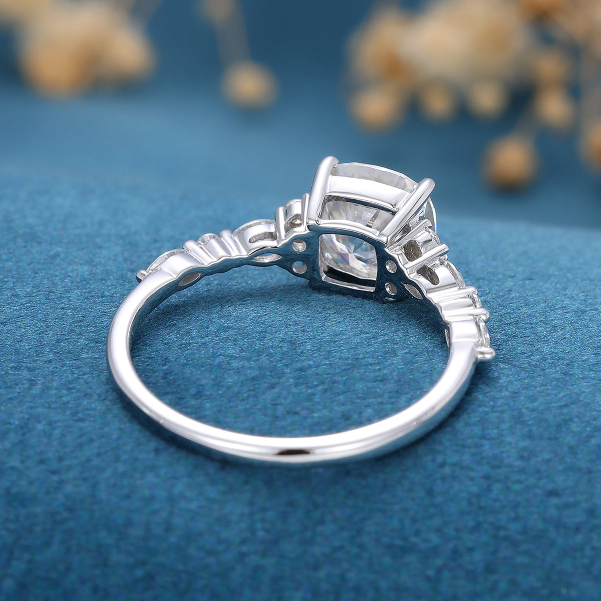 1.21 CT Cushion Cluster Lab Grown Diamond Engagement Ring