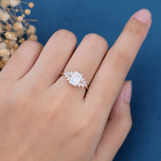 1.6 CT Emerald Cluster Lab Grown Diamond Engagement Ring