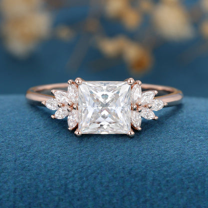 1.75 CT Princess Cluster Lab Grown Diamond Engagement Ring