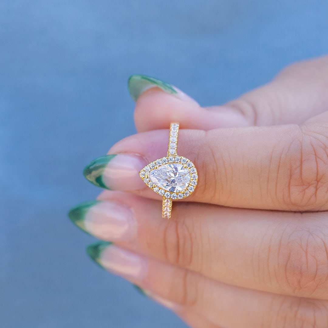 1.33 CT Pear Halo & Pave Lab Grown Diamond Engagement Ring