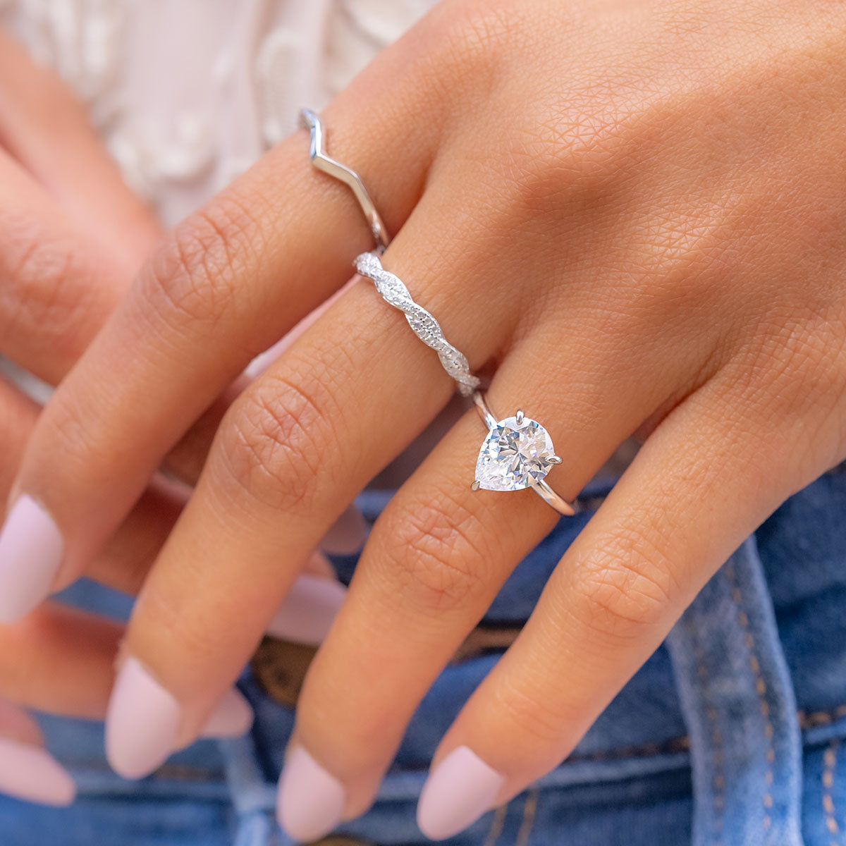 1.33 CT Pear Hidden Halo Lab Grown Diamond Engagement Ring