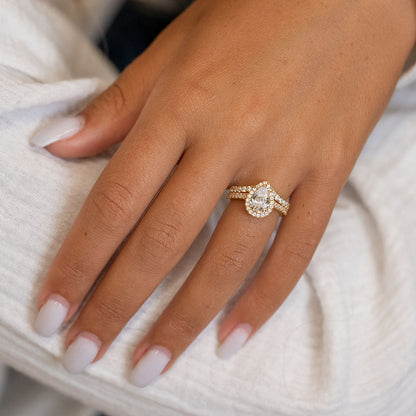 1.33 CT Pear Halo & Pave Lab Grown Diamond Engagement Ring