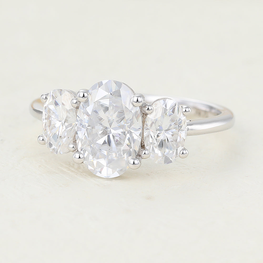 1.91 CT Oval Three Stone Moissanite Engagement Ring