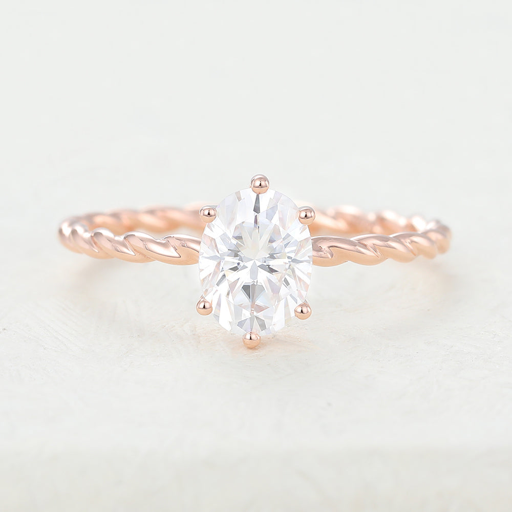 1.33 CT Oval Solitaire & Twisted Shank Moissanite Engagement Ring