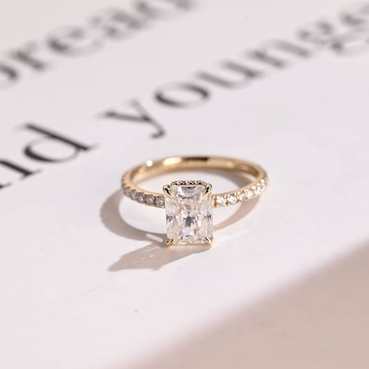 Stunning 1.0 - 2.0 CT Radiant Moissanite Engagement Ring with Pave & Hidden Halo Design 1