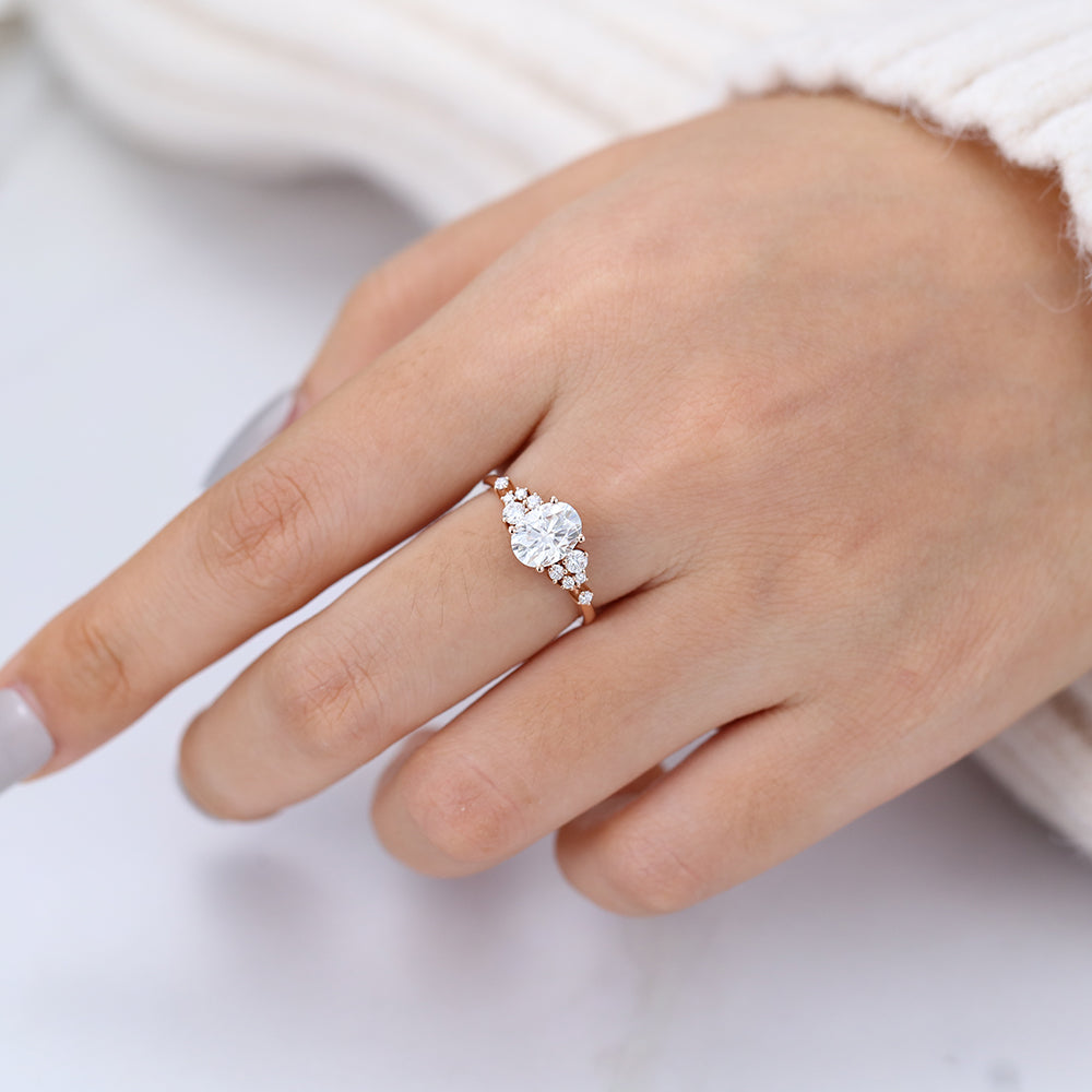 1.33 CT Oval Cluster Moissanite Engagement Ring