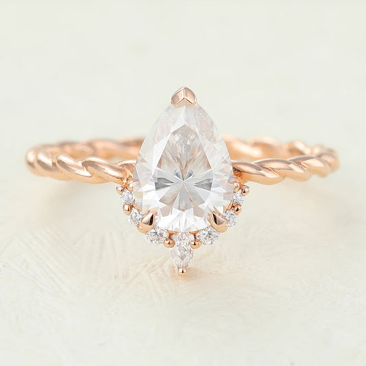 0.9 CT Pear Cluster & Twisted Shank Lab-Grown Diamond Engagement Ring