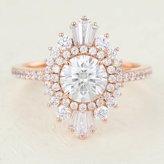 0.88 CT Round Cluster Lab-Grown Diamond Engagement Ring