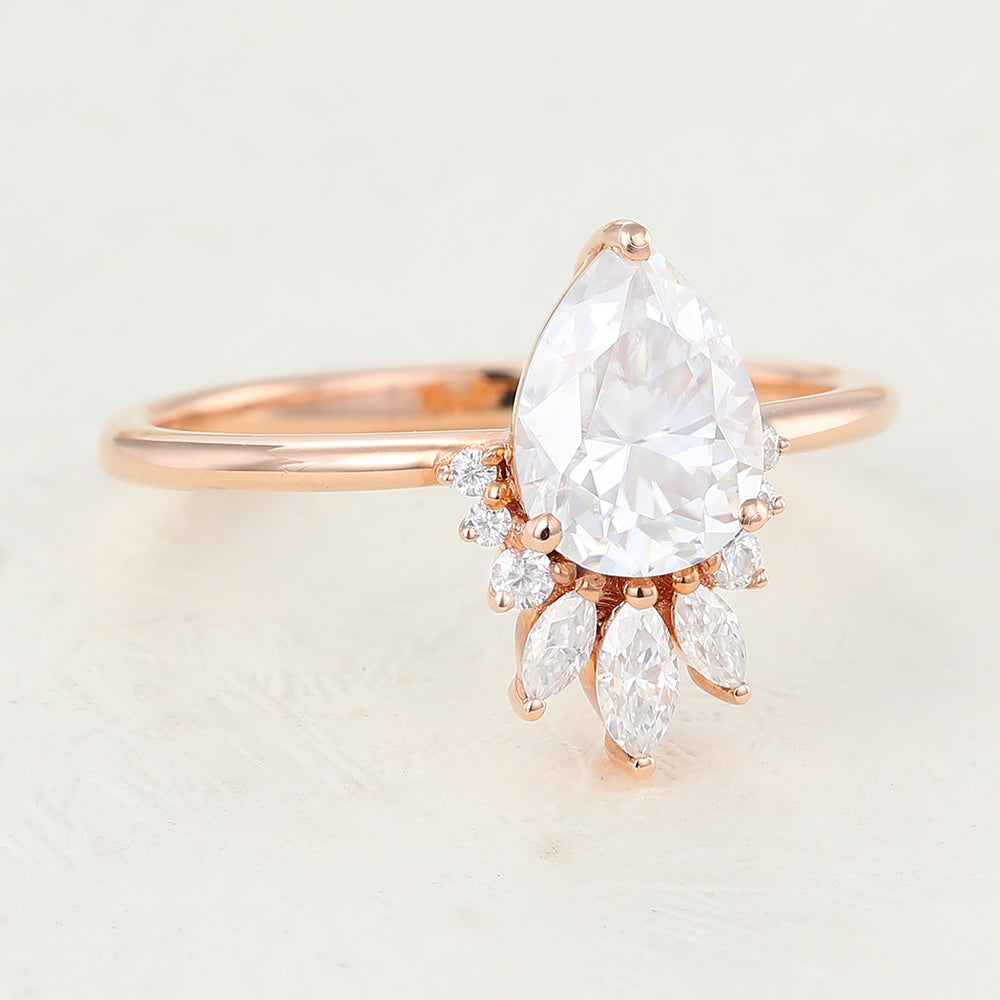 0.85 CT Pear Cluster Moissanite Engagement Ring