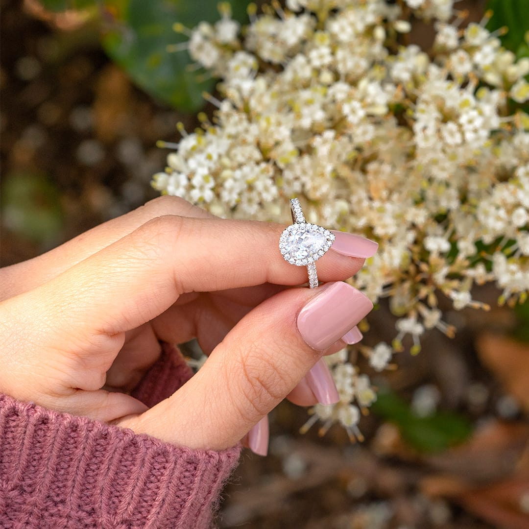 1.33 CT Pear Halo & Pave Lab Grown Diamond Engagement Ring