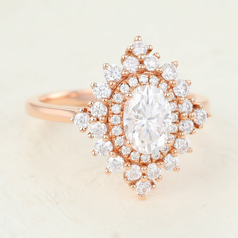 1.33 CT Oval Cluster Moissanite Engagement Ring