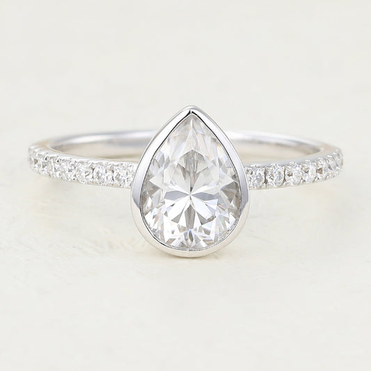 1 CT Pear Pave & Bezel Moissanite Engagement Ring