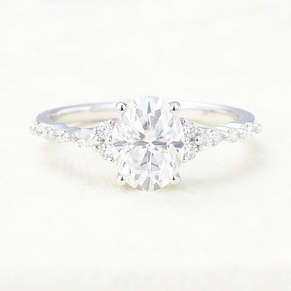 1.33 CT Oval Vintage Cluster & Pave Lab-Grown Diamond Engagement Ring