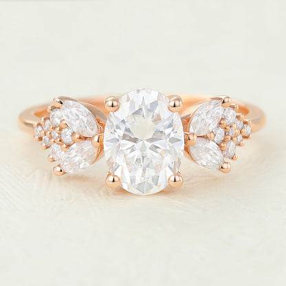 1.33 CT Oval Cluster Moissanite Engagement Ring