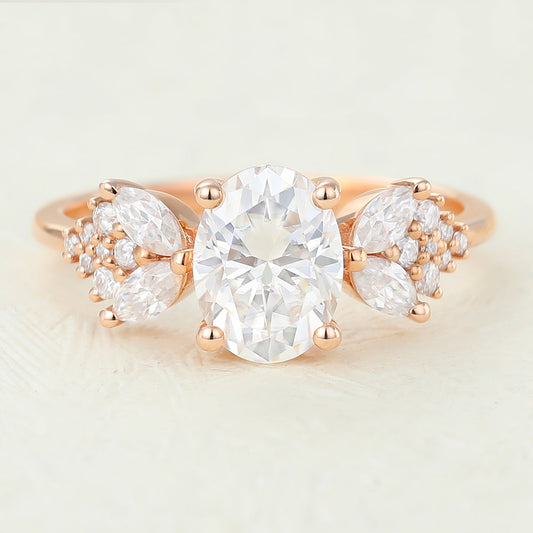 1.33 CT Oval Cluster Moissanite Engagement Ring