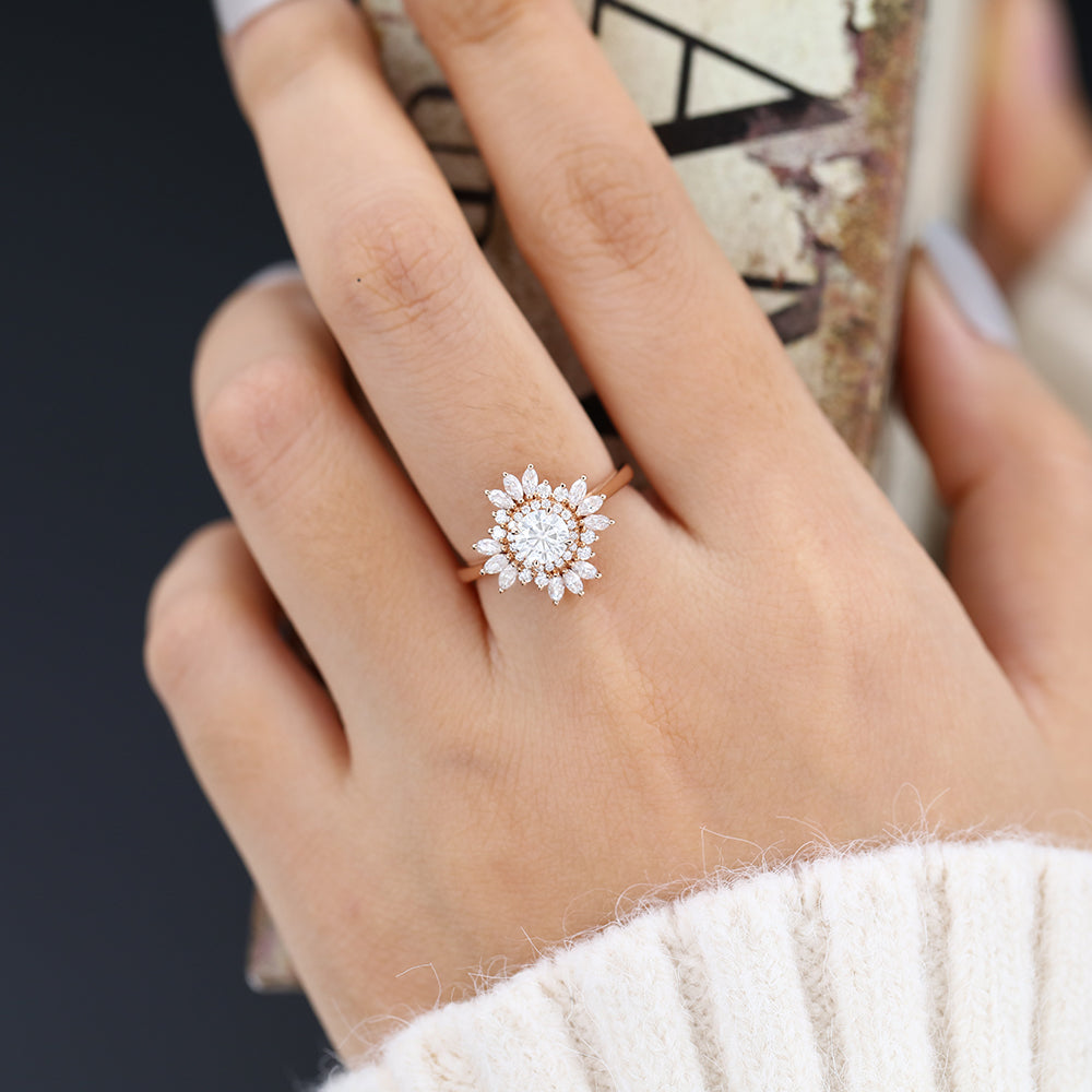 0.41 CT Round Cluster Lab-Grown Diamond Engagement Ring