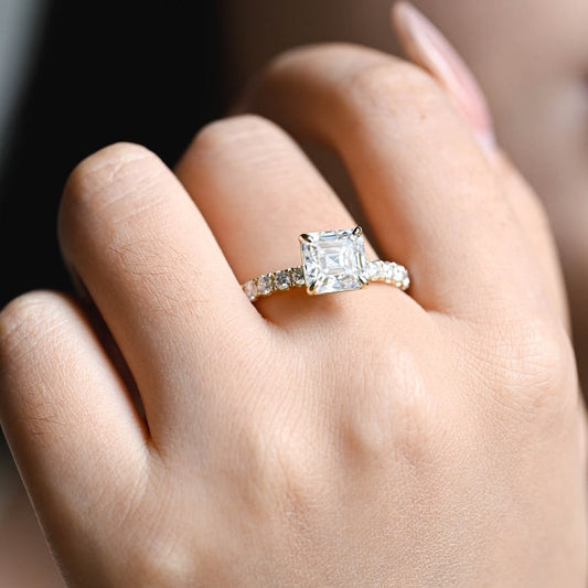 Stunning 1.0 - 2.0 CT Asscher Moissanite Engagement Ring With Pave Design 2