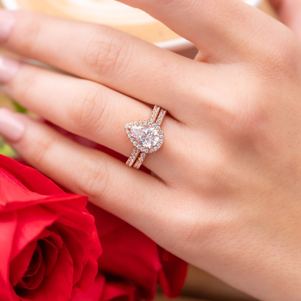 1.33 CT Pear Halo & Pave Lab Grown Diamond Engagement Ring