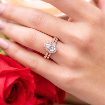 1.33 CT Pear Halo & Pave Lab Grown Diamond Engagement Ring