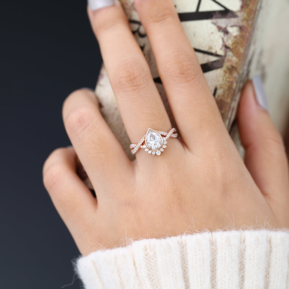 0.9 CT Pear Cluster & Bezel Lab-Grown Diamond Engagement Ring