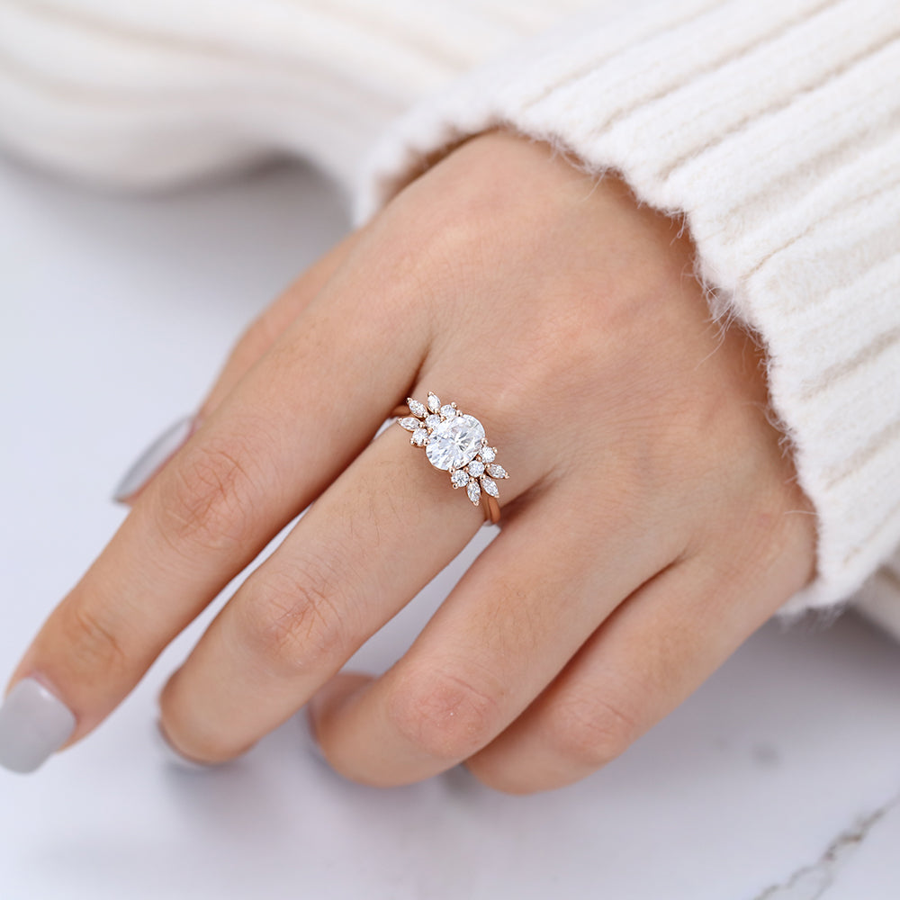 1.33 CT Oval Cluster Moissanite Engagement Ring