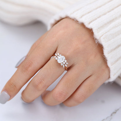 1.33 CT Oval Cluster Moissanite Engagement Ring