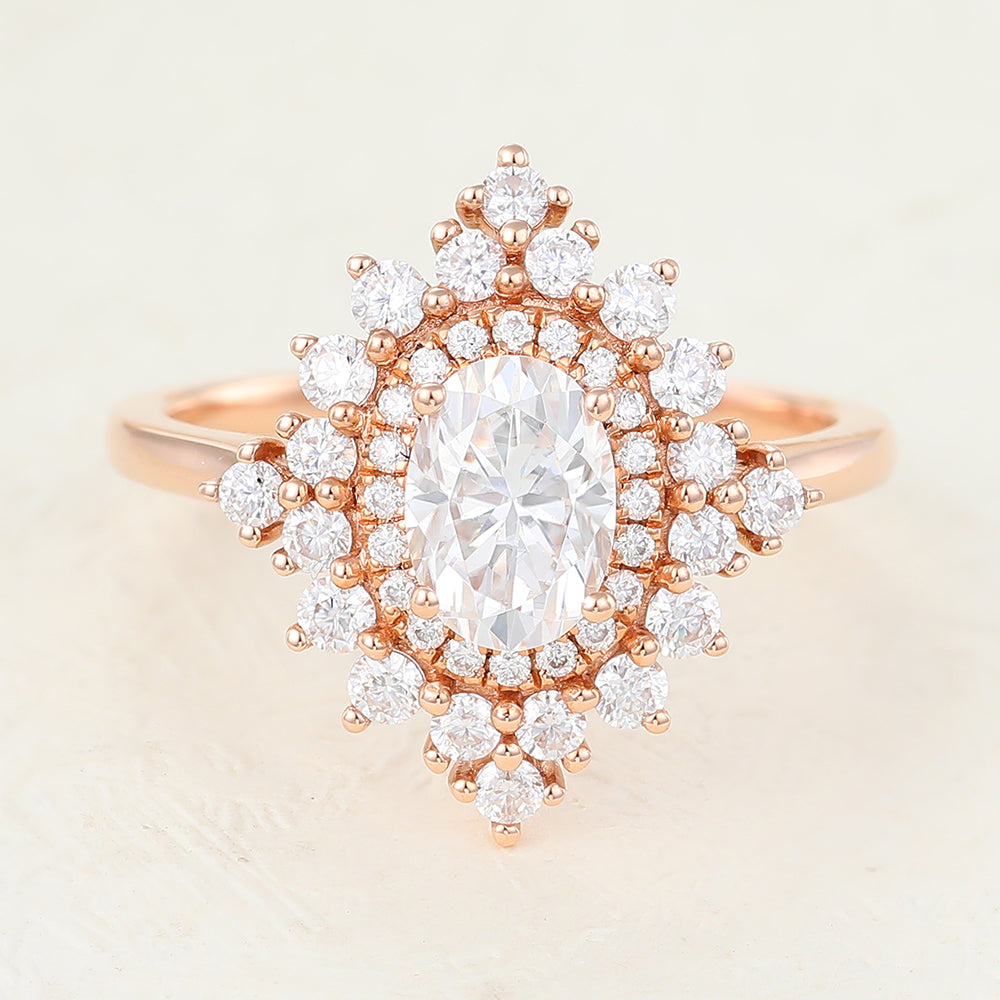 1.33 CT Oval Cluster Moissanite Engagement Ring