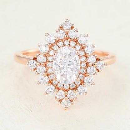 1.33 CT Oval Cluster Moissanite Engagement Ring