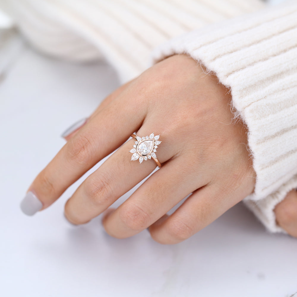 0.57 CT Pear Cluster Moissanite Engagement Ring