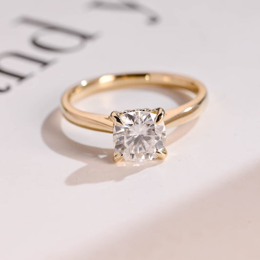 Stunning 1.0 - 2.0 CT Round Moissanite Engagement Ring with Hidden Halo Design 1