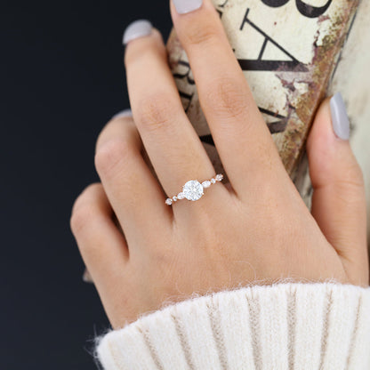 0.88 CT Round Pave Moissanite Engagement Ring