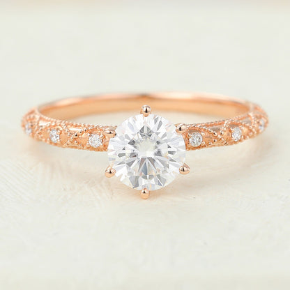 0.68 CT Round Milgrain Pave Lab-Grown Diamond Engagement Ring