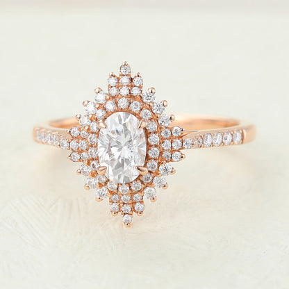 0.43 CT Oval Cluster & Pave Moissanite Engagement Ring