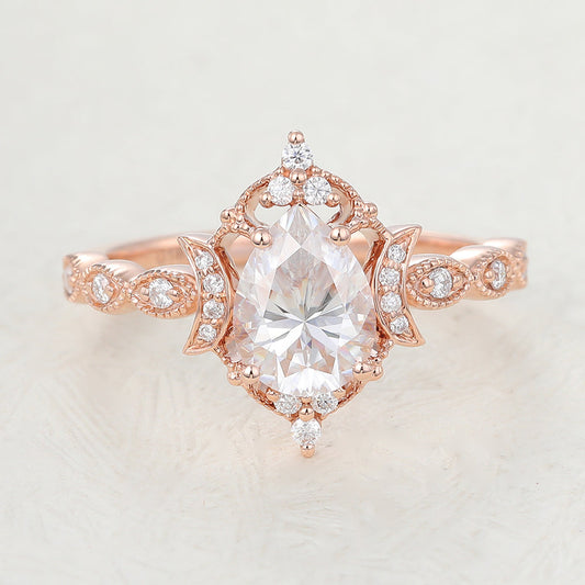 0.9 CT Pear Vintage Cluster & Pave Lab-Grown Diamond Engagement Ring