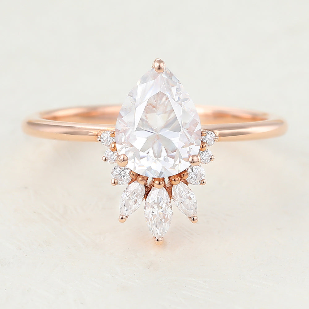 0.85 CT Pear Cluster Moissanite Engagement Ring