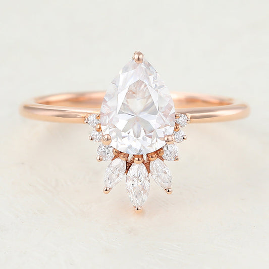 0.85 CT Pear Cluster Lab-Grown Diamond Engagement Ring