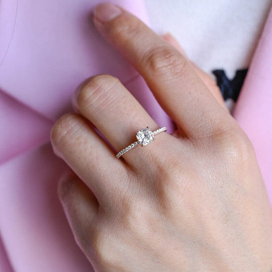 Stunning 1.0 - 2.0 CT Cushion Moissanite Engagement Ring With Pave Design 2