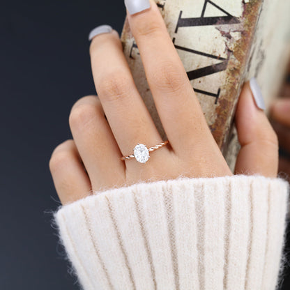 1.33 CT Oval Solitaire & Twisted Shank Moissanite Engagement Ring