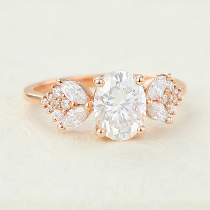 1.33 CT Oval Cluster Moissanite Engagement Ring