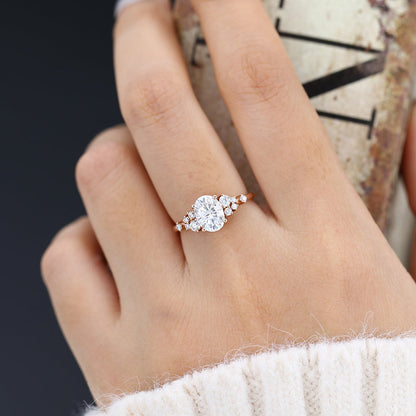 1.33 CT Oval Cluster Moissanite Engagement Ring