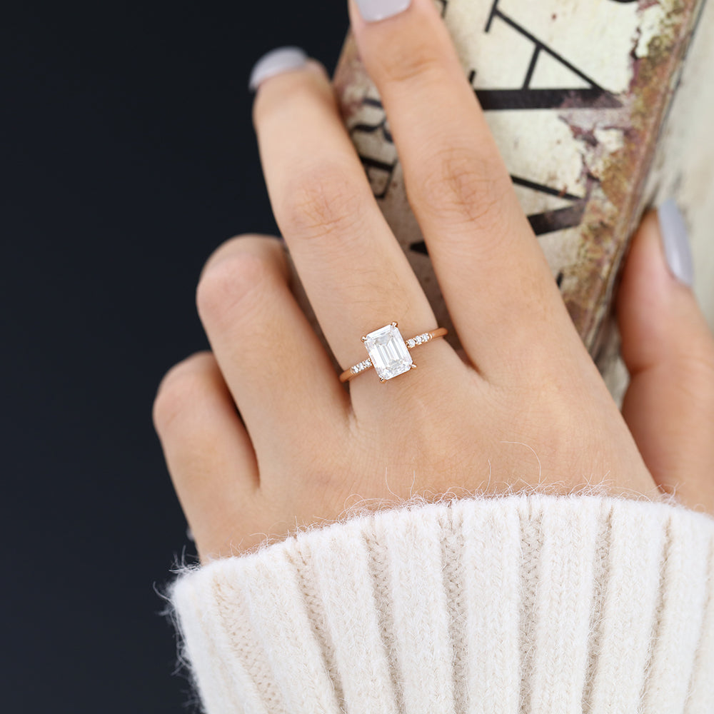1.6 CT Emerald Pave Moissanite Engagement Ring