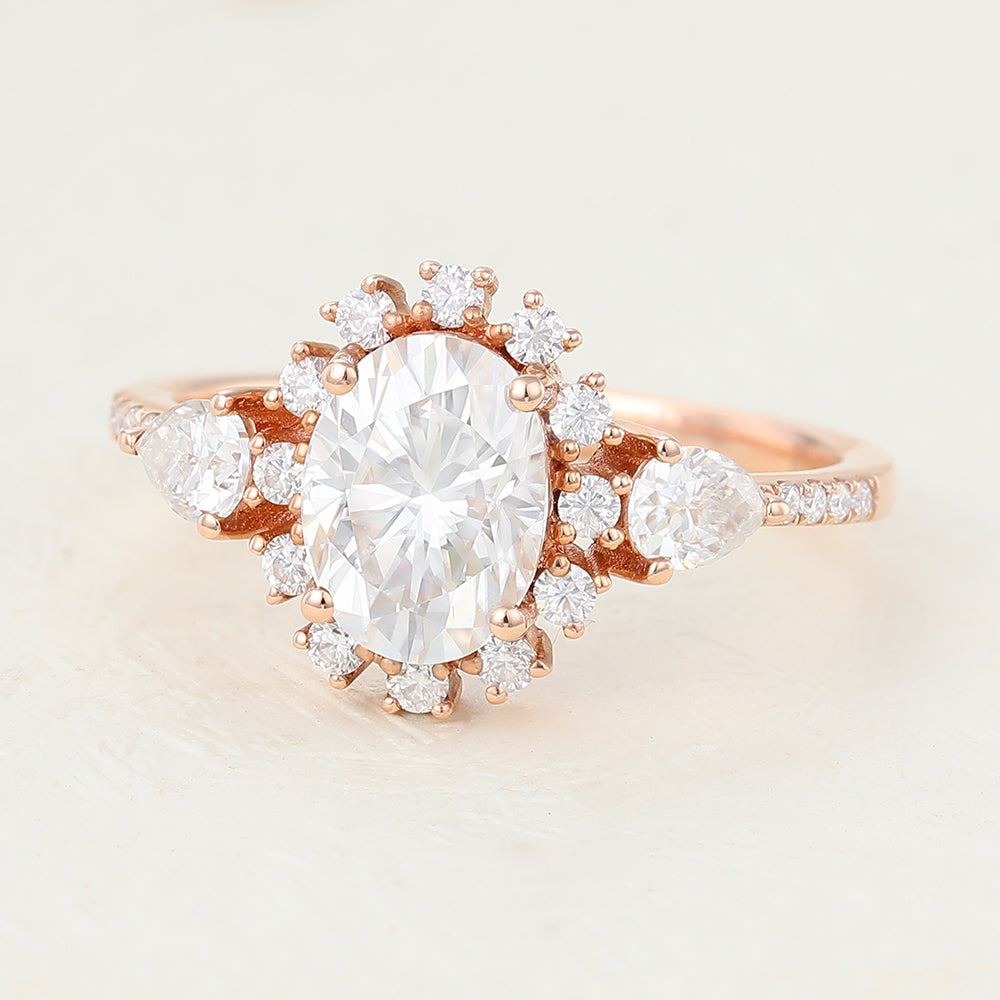 1.33 CT Oval Cluster & Pave Moissanite Engagement Ring