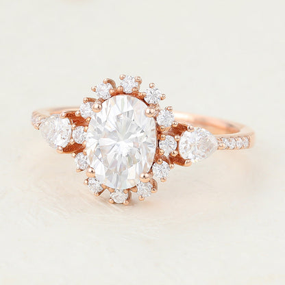 1.33 CT Oval Cluster & Pave Moissanite Engagement Ring