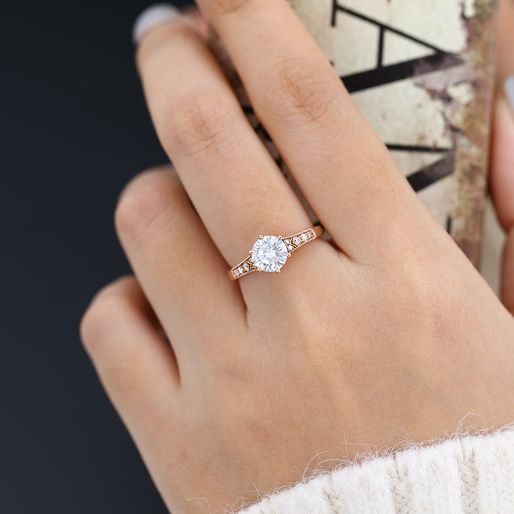 0.88 CT Round Pave Lab-Grown Diamond Engagement Ring