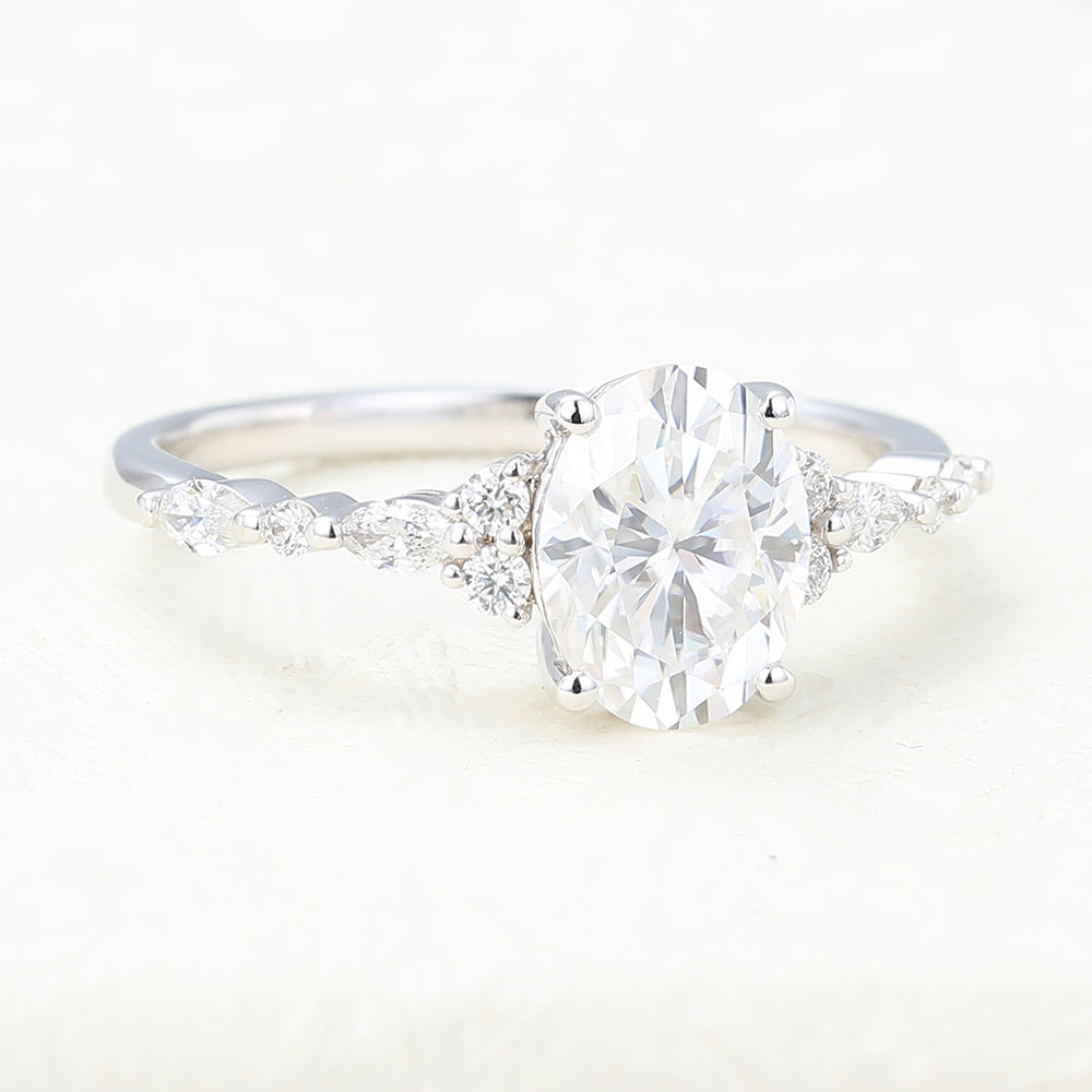 1.33 CT Oval Vintage Cluster & Pave Moissanite Engagement Ring