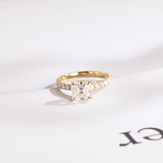 Stunning 1.0 - 2.0 CT Asscher Moissanite Engagement Ring With Pave Design 1