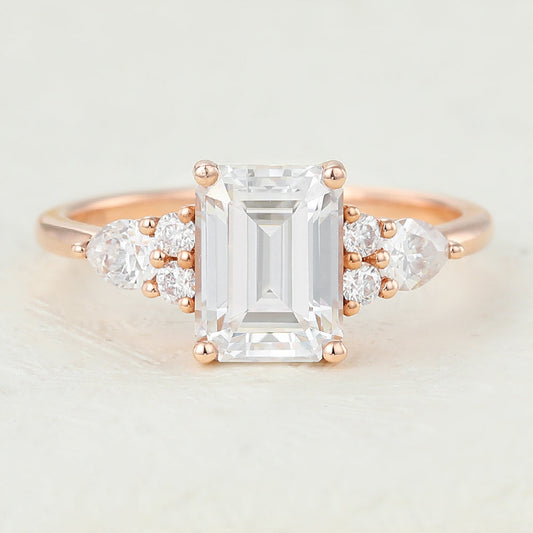 1.6 CT Emerald Cluster Moissanite Engagement Ring