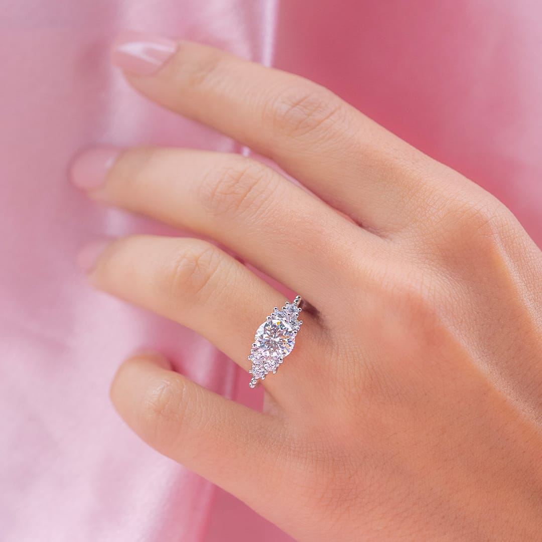 2 CT Round Cluster Lab Grown Diamond Engagement Ring